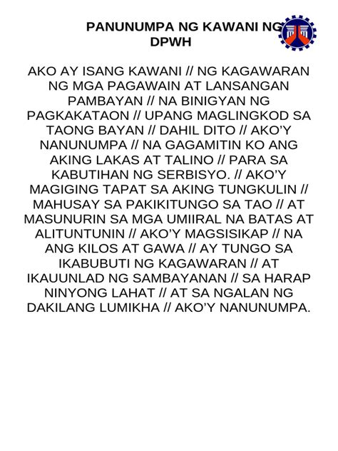 panunumpa ng kawani ng dpwh
